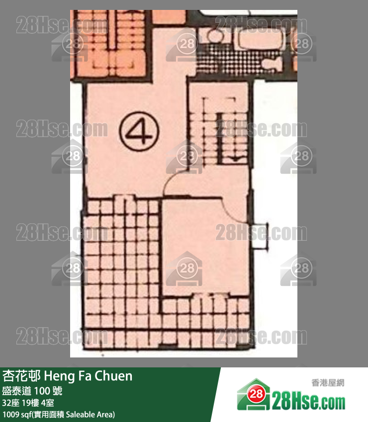 杏花邨 32座19樓 4室 平面圖