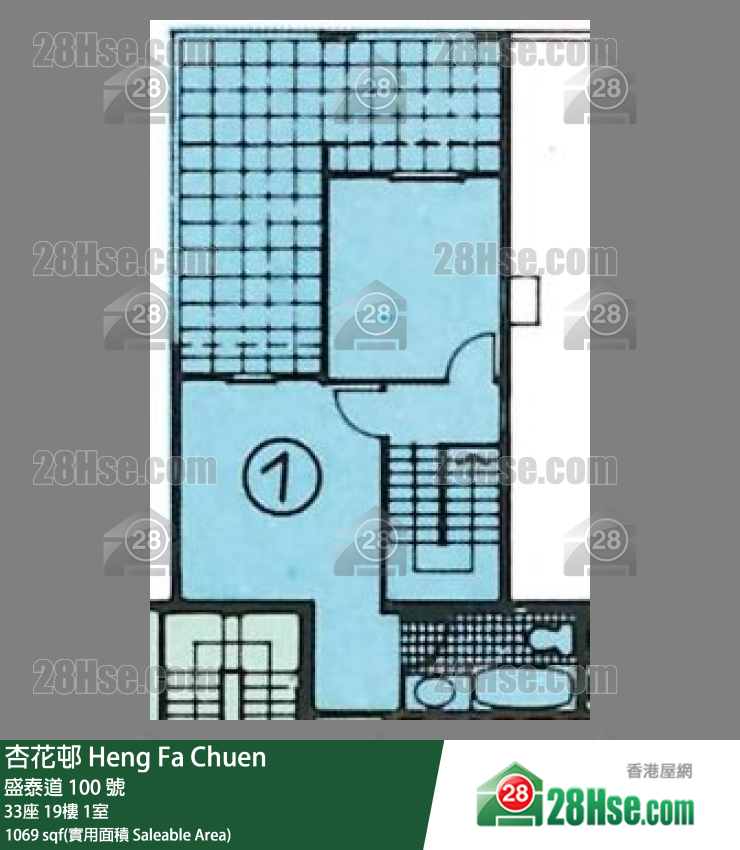 杏花邨 33座19樓 1室 平面圖