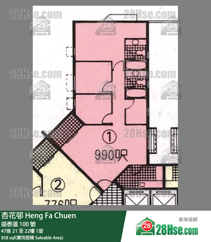 杏花邨 47座22樓 1室 平面圖