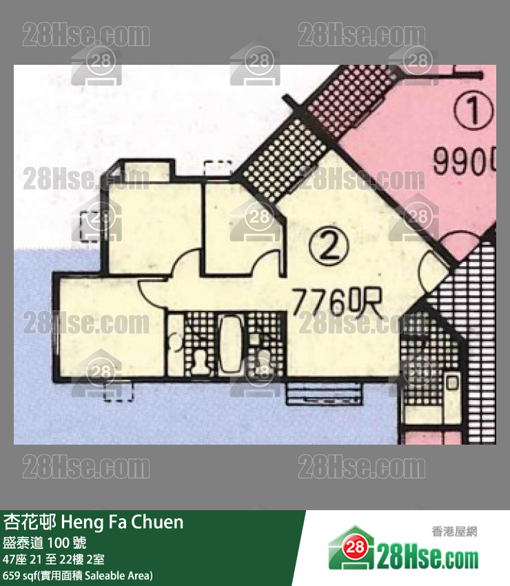 杏花邨 47座 22樓 2室 平面圖