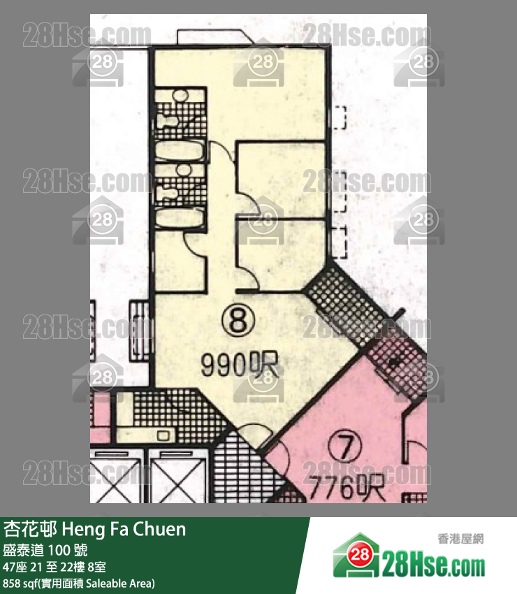 杏花邨 47座 22樓 8室 平面圖