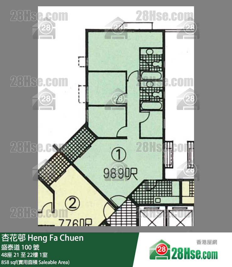 杏花邨 48座22樓 1室 平面圖