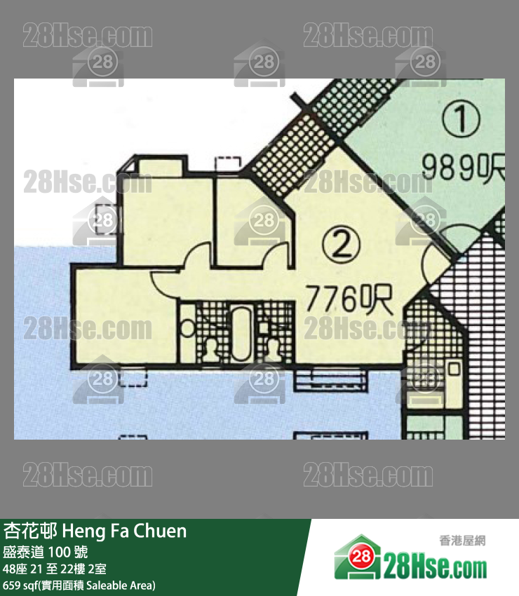 杏花邨 48座21樓 2室 平面圖