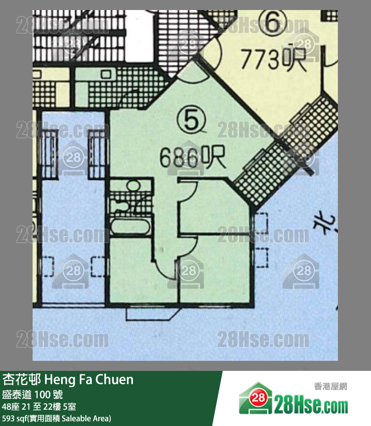 杏花邨 48座22樓 5室 平面圖