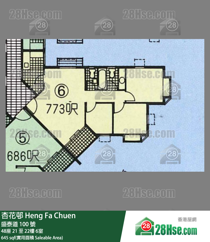 杏花邨 48座22樓 6室 平面圖