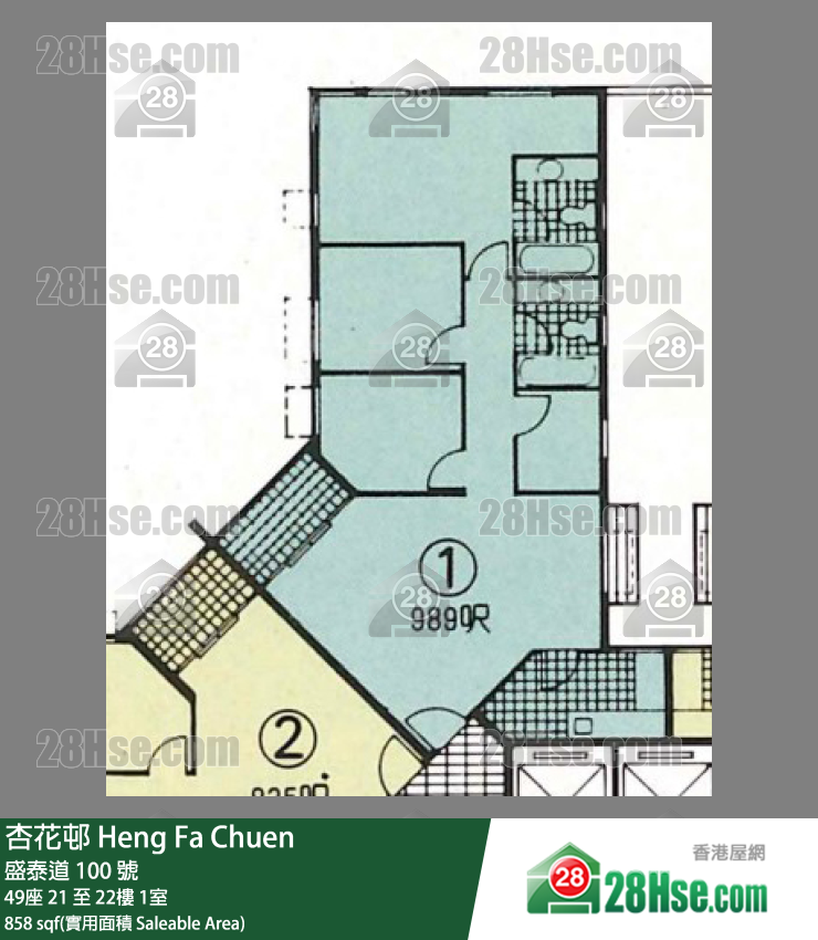 杏花邨 49座21樓 1室 平面圖