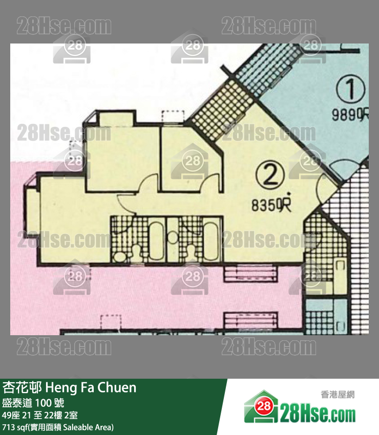 杏花邨 49座 21樓 2室 平面圖