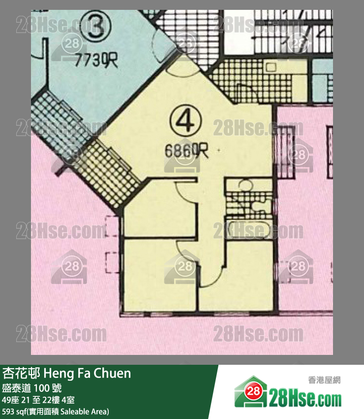 杏花邨 49座22樓 4室 平面圖