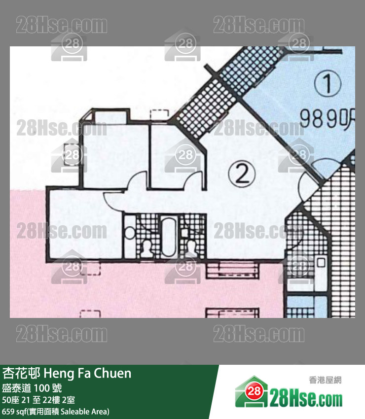 杏花邨 50座22樓 2室 平面圖