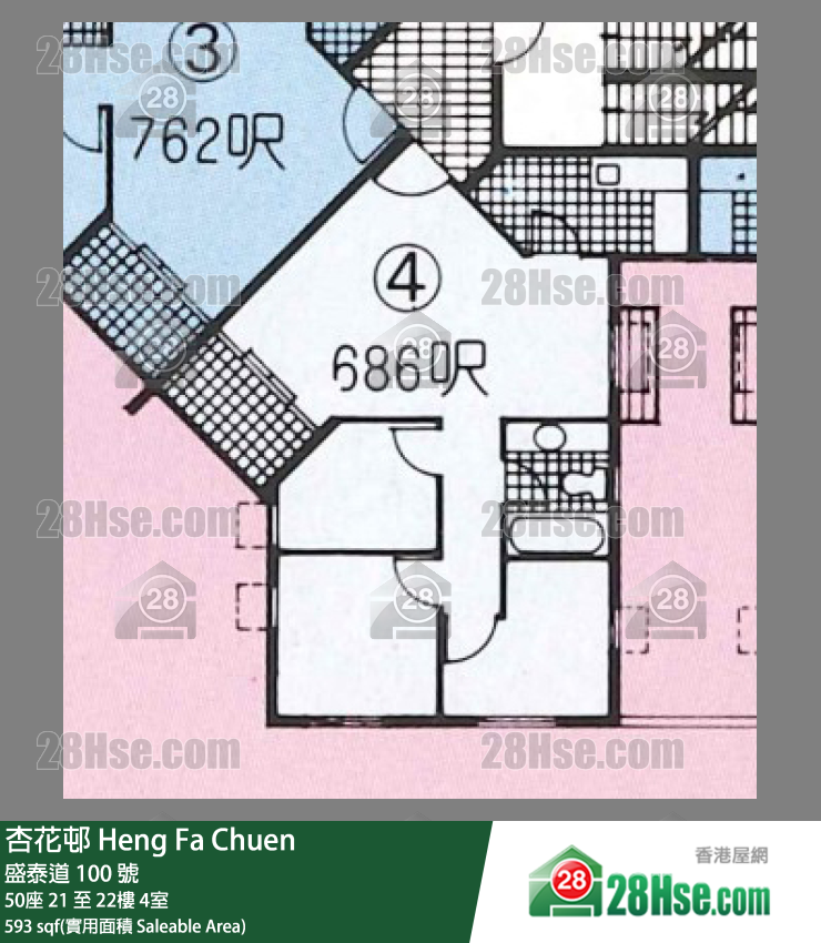 杏花邨 50座 22樓 4室 平面圖