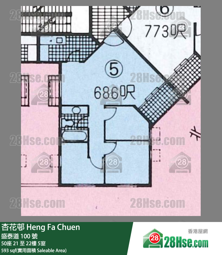 杏花邨 50座22樓 5室 平面圖