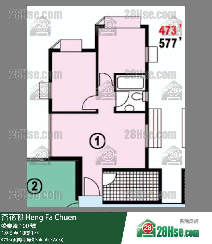 杏花邨 1座 6樓 1室 平面圖