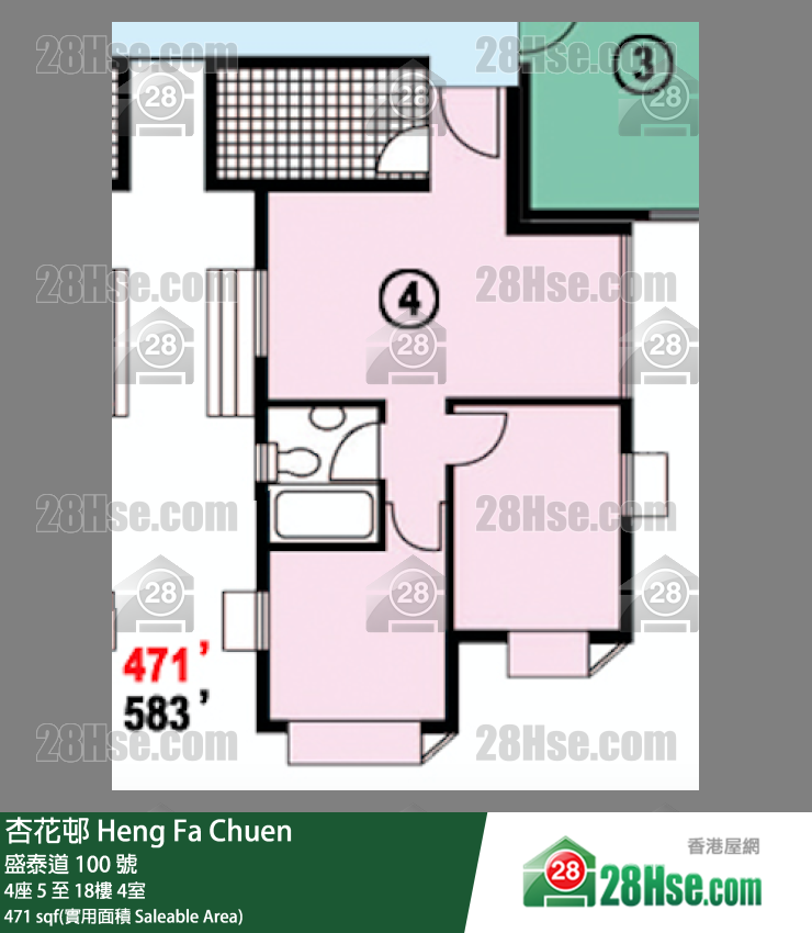 杏花邨 4座16樓 4室 平面圖