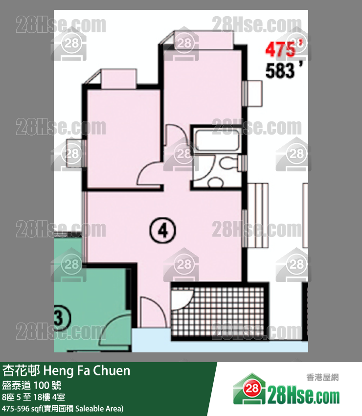 杏花邨 8座17樓 4室 平面圖