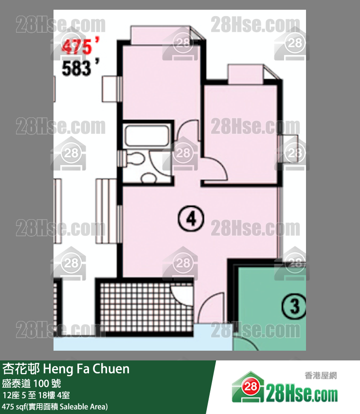 杏花邨 12座7樓 4室 平面圖