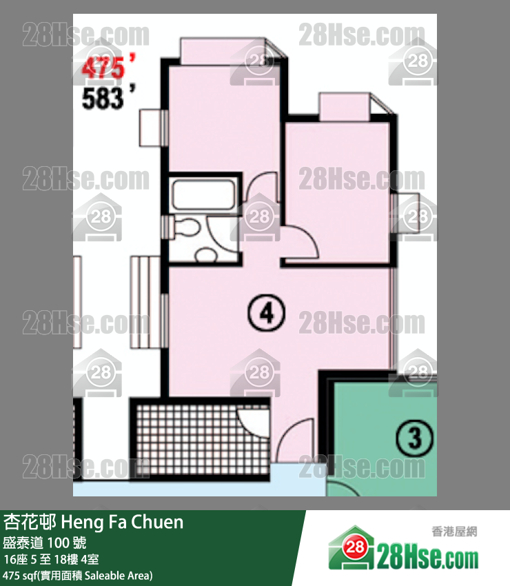 杏花邨 16座8樓 4室 平面圖