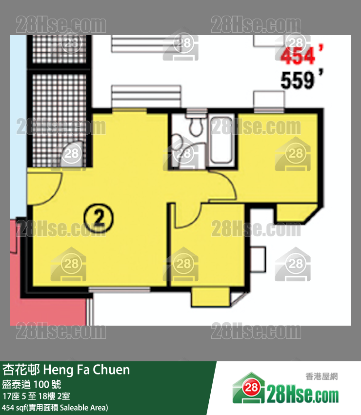 杏花邨 17座 10樓 2室 平面圖