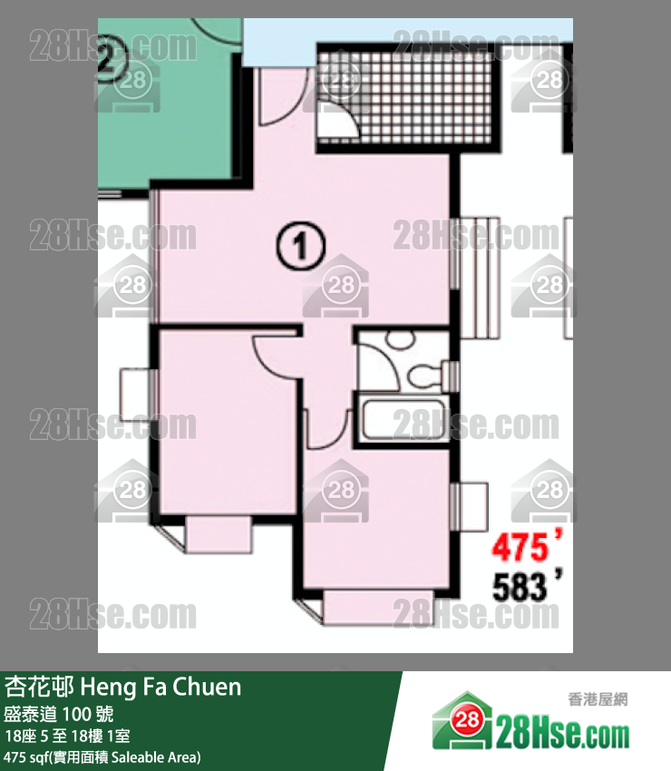 杏花邨 18座 13樓 1室 平面圖