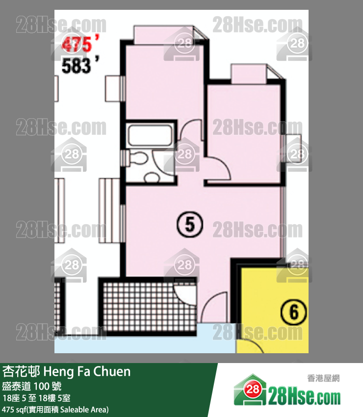 杏花邨 18座15樓 5室 平面圖