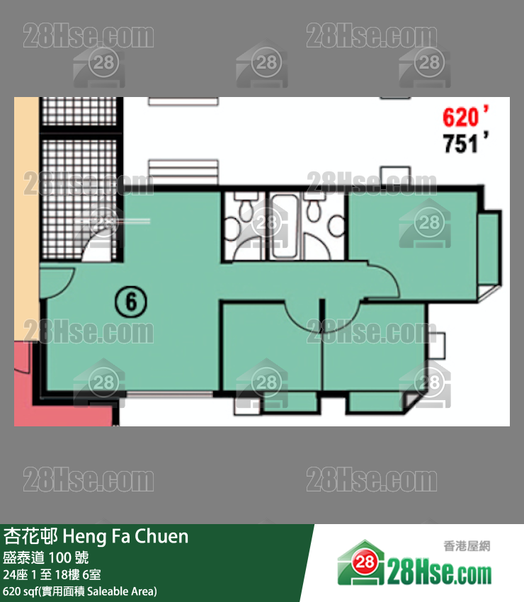 杏花邨 24座 11樓 6室 平面圖