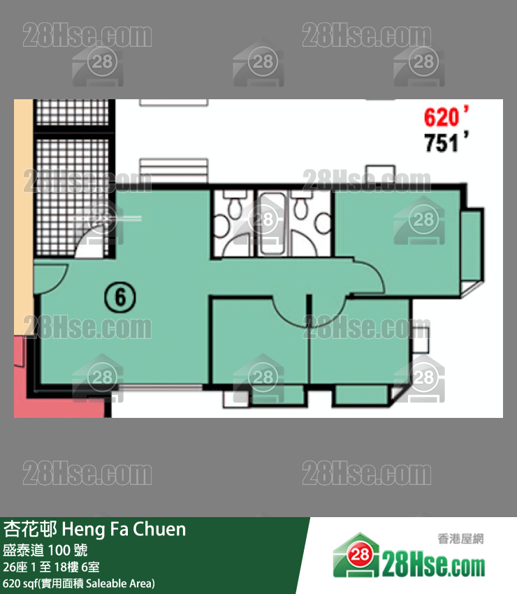杏花邨 26座 11樓 6室 平面圖