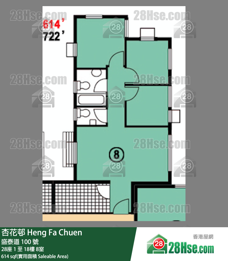 杏花邨 28座4樓 8室 平面圖