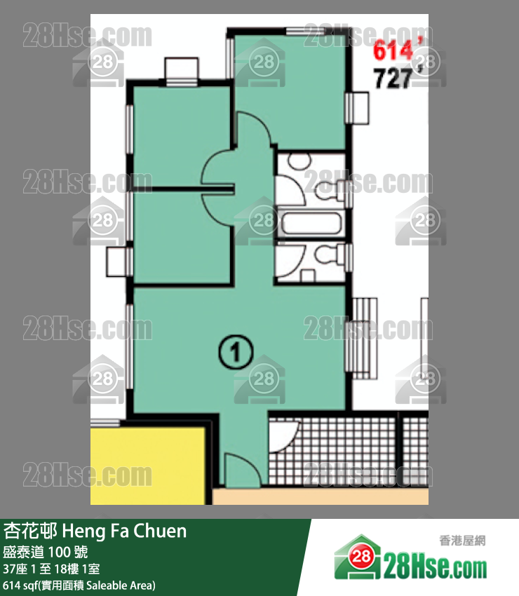 杏花邨 37座 11樓 1室 平面圖