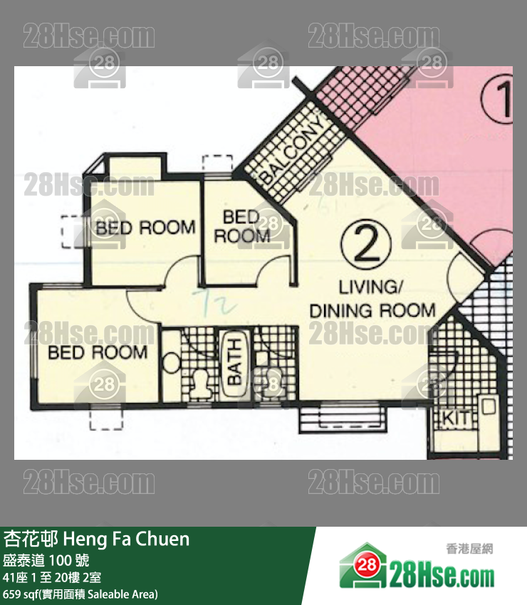 杏花邨 41座2樓 2室 平面圖