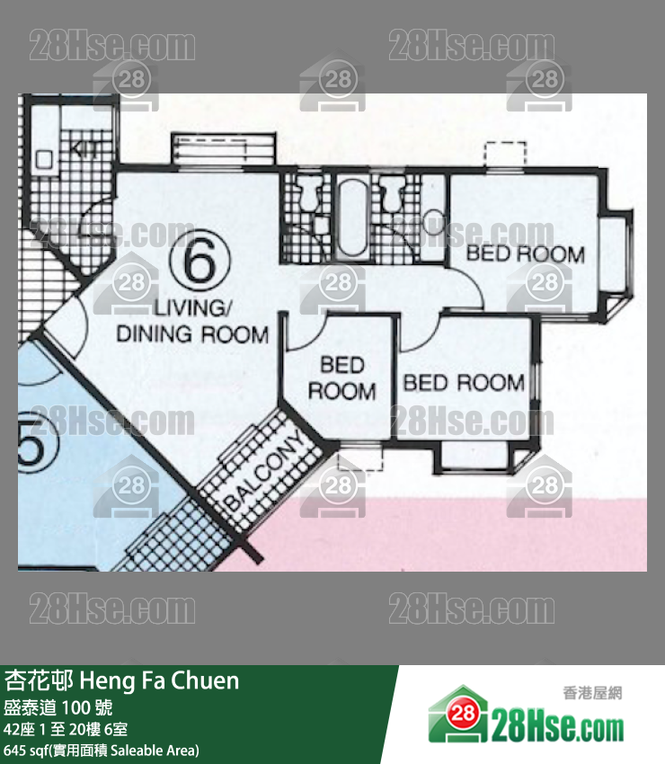 杏花邨 42座16樓 6室 平面圖
