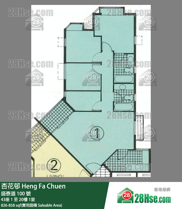 杏花邨 43座 11樓 1室 平面圖