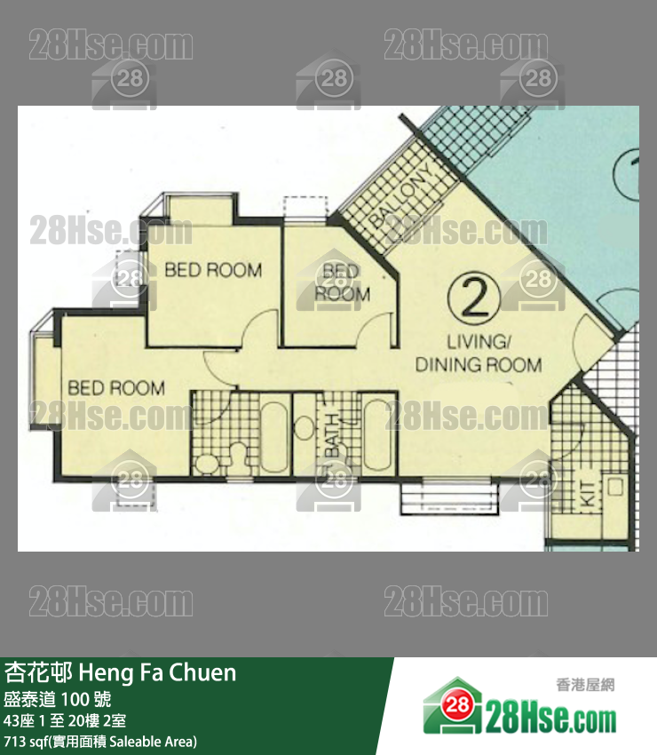 杏花邨 43座 11樓 2室 平面圖