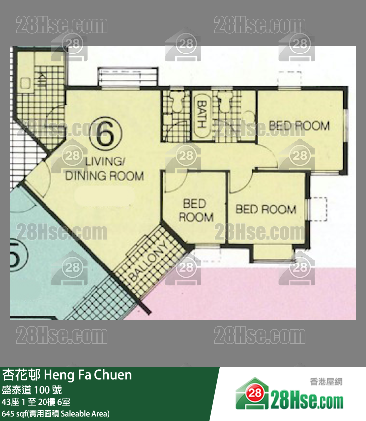 杏花邨 43座 18樓 6室 平面圖