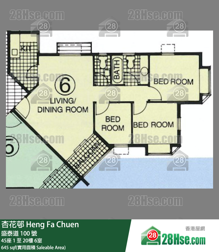 杏花邨 45座 15樓 6室 平面圖