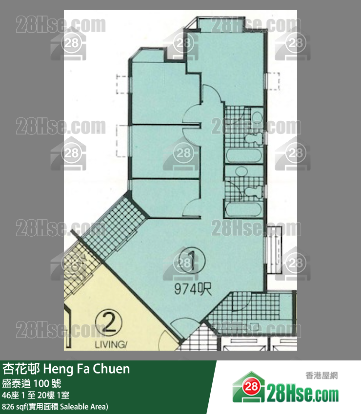 杏花邨 46座16樓 1室 平面圖