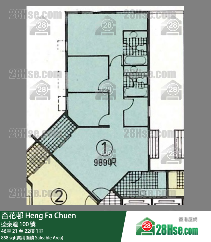 杏花邨 46座21樓 1室 平面圖