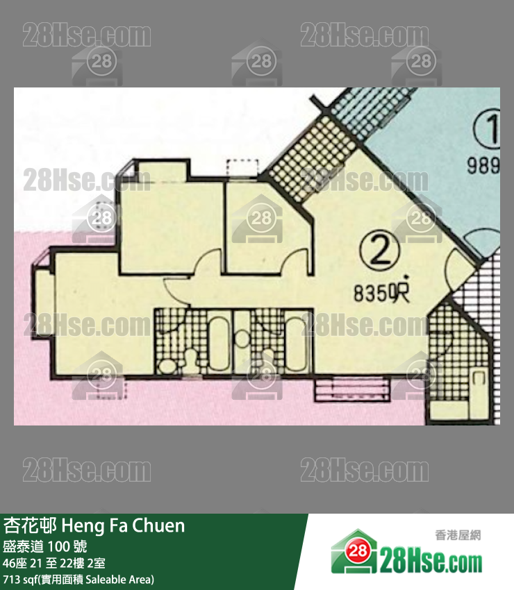 杏花邨 46座22樓 2室 平面圖