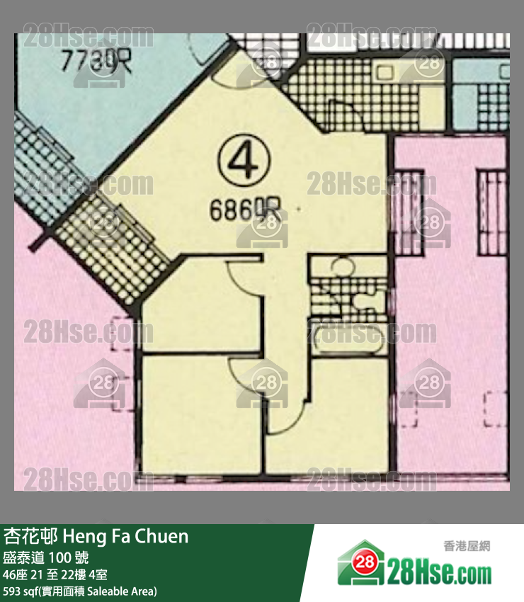杏花邨 46座21樓 4室 平面圖