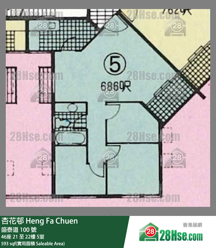 杏花邨 46座22樓 5室 平面圖