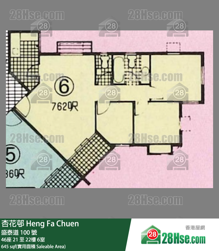 杏花邨 46座 21樓 6室 平面圖