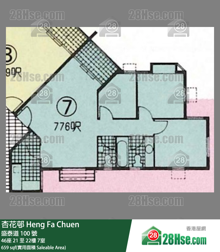 杏花邨 46座22樓 7室 平面圖