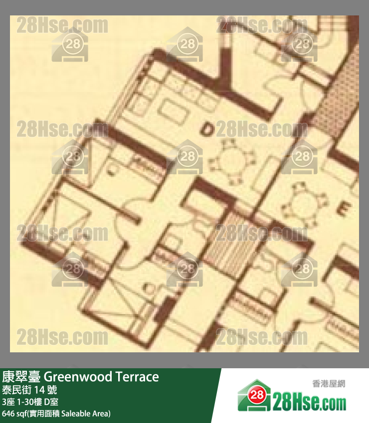 康翠台 3座14楼 D室 平面图