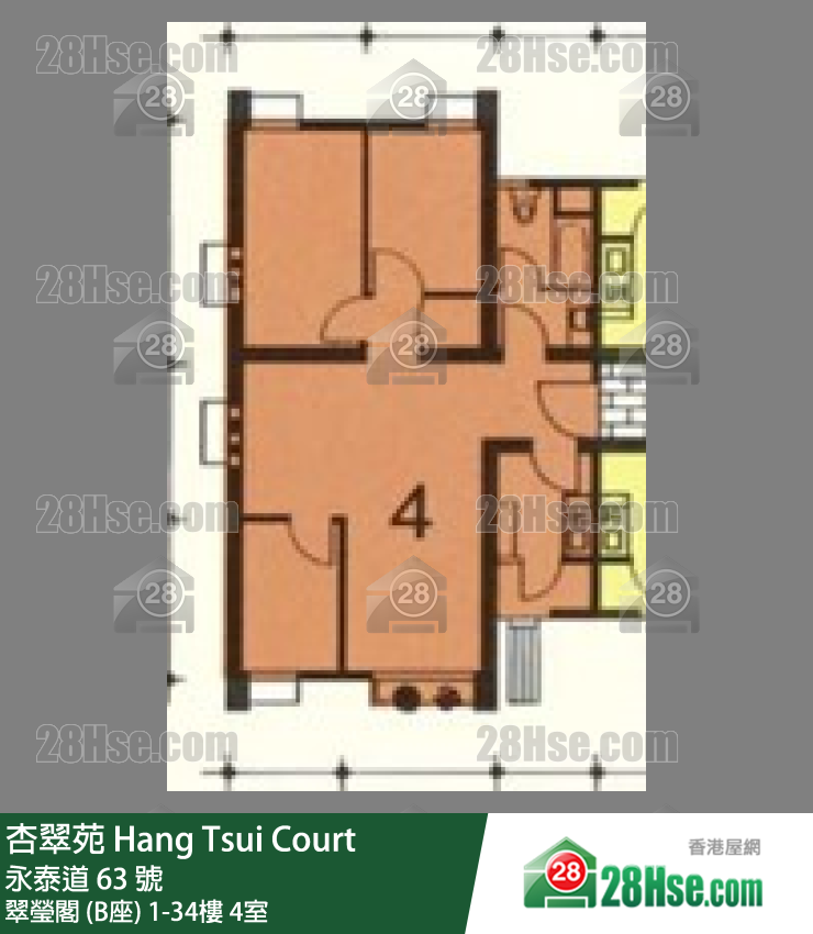 杏翠苑 翠瑩閣 (B座) 34樓 4室 平面圖