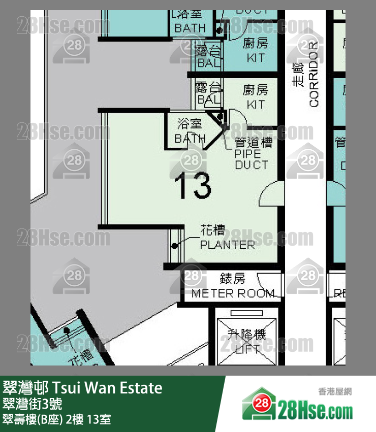翠灣邨 翠壽樓(B座)2樓 13室 平面圖