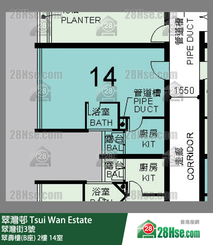 翠灣邨 翠壽樓(B座)2樓 14室 平面圖