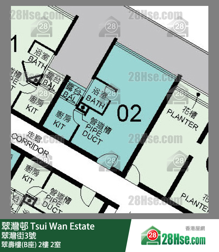 翠灣邨 翠壽樓(B座)2樓 2室 平面圖