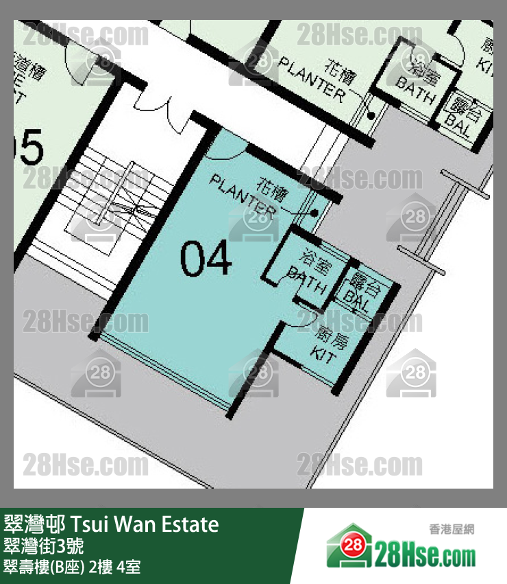 翠灣邨 翠壽樓(B座)2樓 4室 平面圖