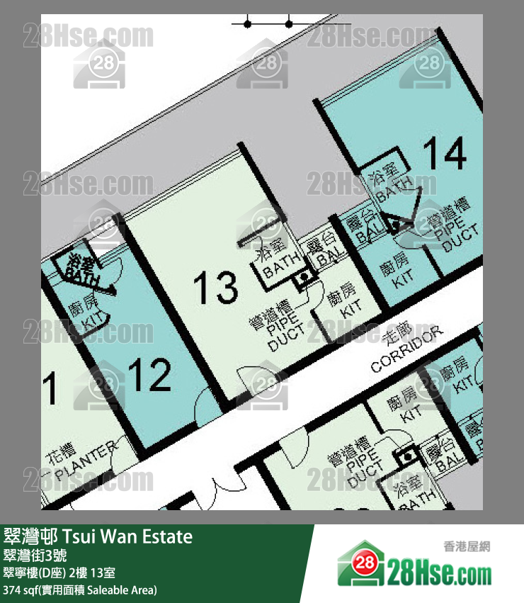 翠灣邨 翠寧樓(D座)2樓 13室 平面圖