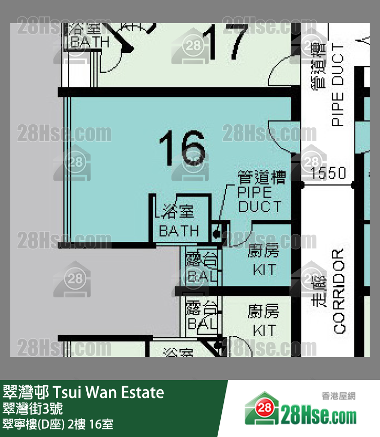翠灣邨 翠寧樓(D座)2樓 16室 平面圖