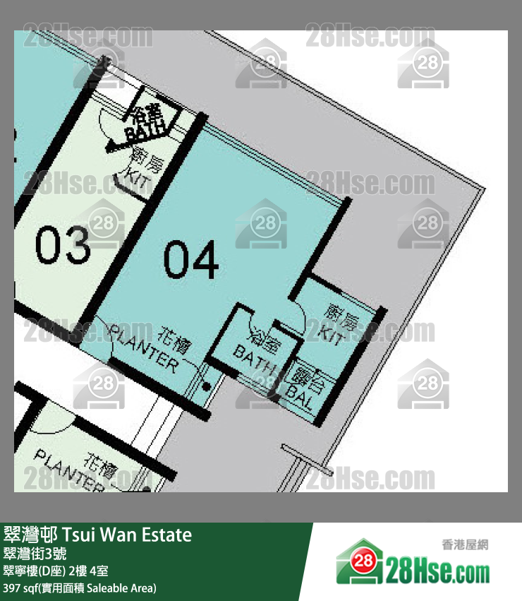 翠灣邨 翠寧樓(D座) 2樓 4室 平面圖