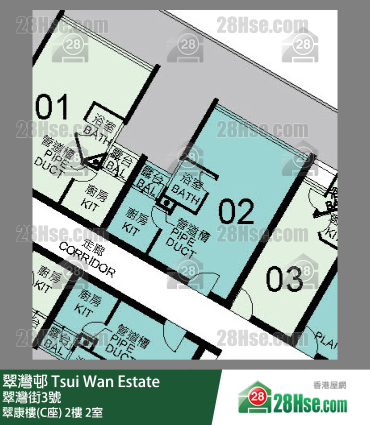 翠灣邨 翠康樓(C座)2樓 2室 平面圖